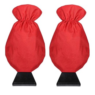 2pcs Winter Warm Car Snow Shoveling Gloves Deicing Snow Scraper(Red)