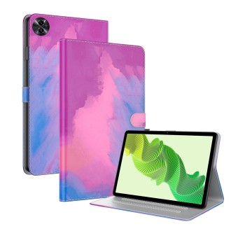 For Realme Pad 2 Watercolor Pattern Flip Leather Tablet Case(Purple Red)