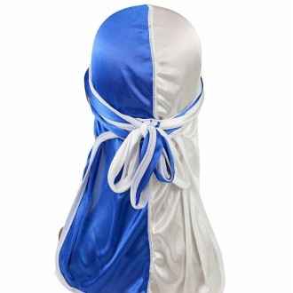 Double-coloured Silk Satin Long-tailed Pirate Hat Turban Cap Chemotherapy Cap (White Blue)