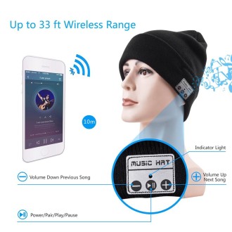 Bluetooth Warm Knit Hat, Supports Phone Answering & Bluetooth Photo Taking & Music Playing (Black)