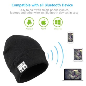 Bluetooth Warm Knit Hat, Supports Phone Answering & Bluetooth Photo Taking & Music Playing (Black)