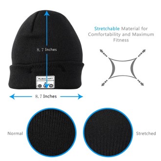 Bluetooth Warm Knit Hat, Supports Phone Answering & Bluetooth Photo Taking & Music Playing (Black)