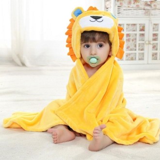 Baby Animal Shape Hooded Cape Bath Towel, Size:100×75cm(Yellow Lion)