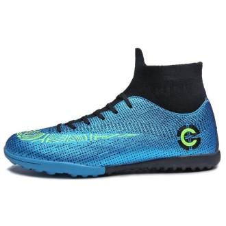 Outdoor High-top Non-slip Soccer Cleats Training Sneakers for Men, Size:42(2039-1 Blue Broken Nail) 