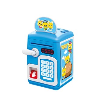 8001 Fingerprint Sensor Unlock ATM Piggy Bank Automatic Rolling Money Simulation Password Safe Toy(Big-headed Rat Blue)