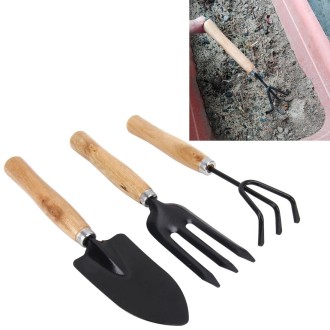 Rake Shovel Digging Trowel 3 in 1  Wooden Handle Metal Head Mini Garden Plant Tool Gardening Tool Garden Flower Tools Garden Too