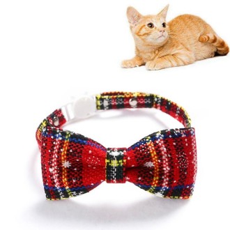 Snowflake Christmas Red Plaid Adjustable Pet Bow Tie Collar Bow Knot Cat Dog Collar, Size:S 17-30cm, Style:Big Bowknot