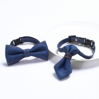 Pet Cowboy Bow Tie Collar Cats Dogs Adjustable Tie Collars Pet Accessories Supplies, Size:S 16-32cm, Style:Tie(Dark Blue)