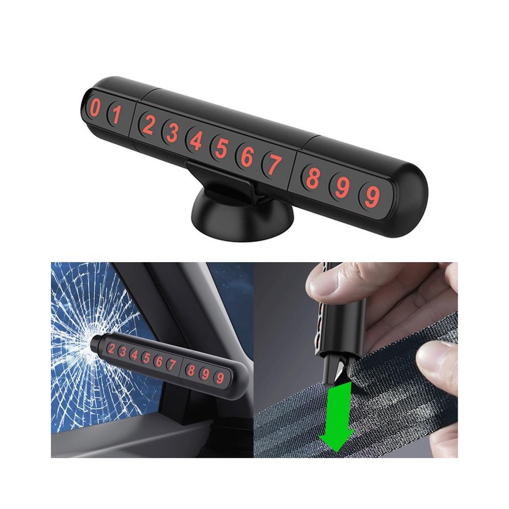 3R-2166 3 in 1 Multifunctional Car Parking Number Plate with Safety Hammer + Cutting Seat Belt