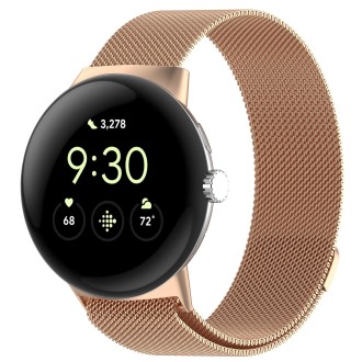 For Google Pixel Watch 2 Milan Magnetic Steel Mesh Watch Band(Rose Gold)