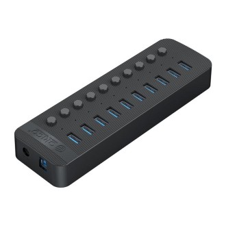 ORICO CT2U3-10AB-BK 10 In 1 Plastic Stripes Multi-Port USB HUB with Individual Switches, US Plug(Black)