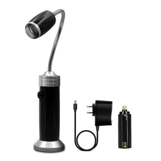 Multi-functional with Magnet Charging Rotary Zoom Turn Work Light Glare Flashlight, T6 Charging Section US Plug(Black)