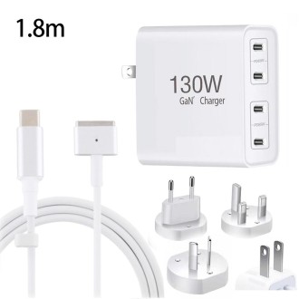 GaN 130W 4-Port USB-C PD65W / PD30W Multi Port Type-C Charger with  1.8m Type-C to MagSafe 1 / L Header Data Cable US / EU / UK 