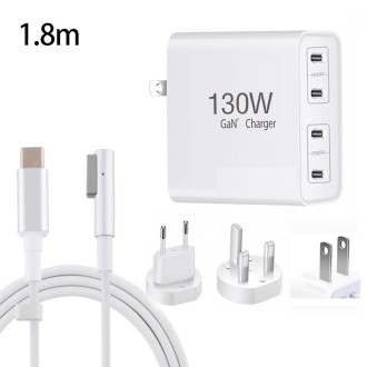 GaN 130W 4-Port USB-C PD65W / PD30W Multi Port Type-C Charger with  1.8m Type-C to MagSafe 1 / L Header Data Cable US / EU / UK 