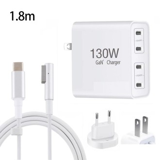 GaN 130W 4-Port USB-C PD65W / PD30W Multi Port Type-C Charger with  1.8m Type-C to MagSafe 1 / L Header Data Cable US / EU Plug