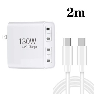 130W USB-C/Type-C Four Port GaN Charger with 2m USB-C/Type-C to USB-C/Type-C Data Cable Set EU / UK / AU / US Plug