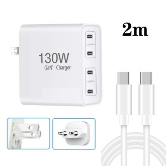 130W USB-C/Type-C Four Port GaN Charger with 2m USB-C/Type-C to USB-C/Type-C Data Cable Set EU / UK / AU / US Plug