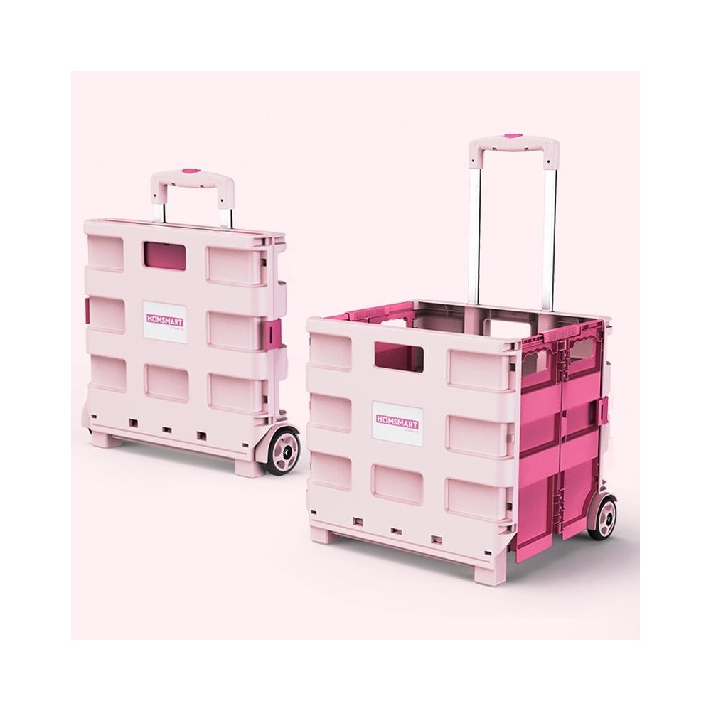 Portable Plastic Folding Shopping Cart Grocery Shopping Small Trolley Cart, Style: Two Wheels Rose Pink(Large)