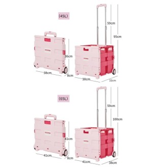 Portable Plastic Folding Shopping Cart Grocery Shopping Small Trolley Cart, Style: Two Wheels Rose Pink(Large)