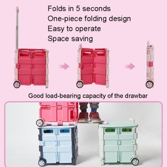 Portable Plastic Folding Shopping Cart Grocery Shopping Small Trolley Cart, Style: Two Wheels Rose Pink(Large)