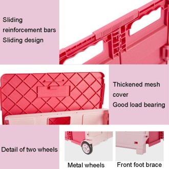 Portable Plastic Folding Shopping Cart Grocery Shopping Small Trolley Cart, Style: Two Wheels Rose Pink(Large)