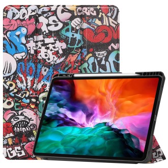 For iPad Pro 12.9 2022 / 2021 Colored Drawing Horizontal Flip TPU + PU Leather Tablet Case with Three-folding Holder & Sleep / W