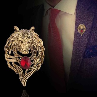 Retro Wolf Head Brooches Creative Personality Animal Pin Men Suits Coat Badge Accessories(Golden)