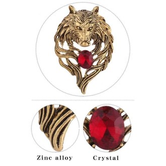 Retro Wolf Head Brooches Creative Personality Animal Pin Men Suits Coat Badge Accessories(Golden)