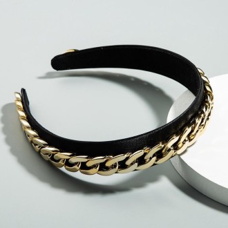 Decorative Wide-brimmed Headband With Fabric Chain(Black)