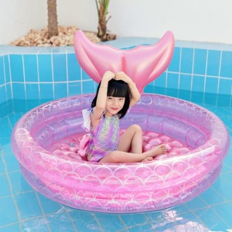 Inflatable Mermaid Shape Pool Home Children Baby Pink Round Swimming Pool Floating Air Cushion, Size: 150cm