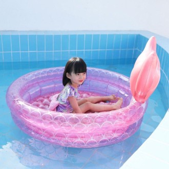 Inflatable Mermaid Shape Pool Home Children Baby Pink Round Swimming Pool Floating Air Cushion, Size: 150cm