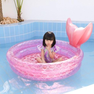 Inflatable Mermaid Shape Pool Home Children Baby Pink Round Swimming Pool Floating Air Cushion, Size: 150cm