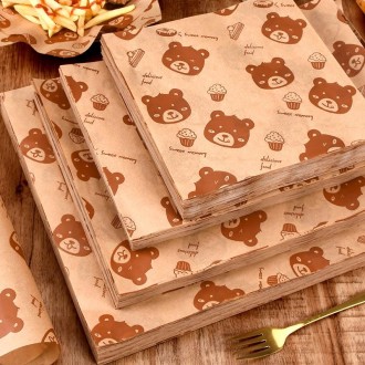 100sheets /Pack Bear Pattern Greaseproof Paper Baking Wrapping Paper Food Basket Liners Paper 18x18cm 