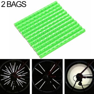 2 Bags Bicycle Mountain Bike Riding Wheel Rim Spoke Mount Clip Tube Warning Light Strip Outdoor Reflector(Green)