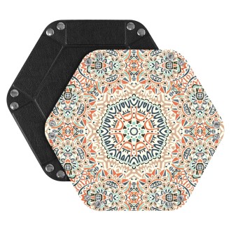 Hexagonal Desktop PU Storage Box Sundries Tray, Size:8 inch(Bohemian Orange)