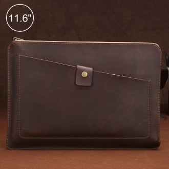 11.6 inch Genuine Leather Zipper Laptop Tablet Bag, For Macbook, Samsung, Lenovo, Sony, DELL Alienware, CHUWI, ASUS, HP 11.6 inc