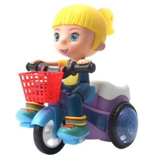 Electric Universal Stunt Tricycle Rotating Cartoon Toy Car with Light Music, Random Color Delivery(Girl)