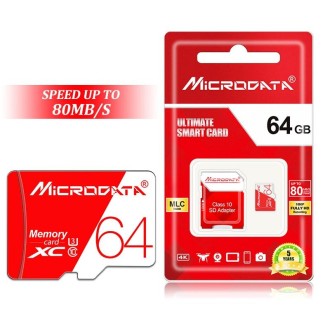 MICRODATA 64GB High Speed U3 Red and White TF(Micro SD) Memory Card