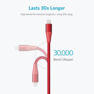 ANKER A8453 Powerline+ II USB to 8 Pin Apple MFI Certificated Nylon Pullable Carts Charging Data Cable, Length: 1.8m(Red)