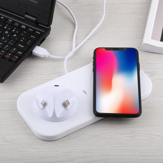 USB to 3 in 1 (8 Pin + Micro USB + USB-C / Type-C) Dock Charger Desktop Charging Data Sync Stand Station Holder with Qi Wireless