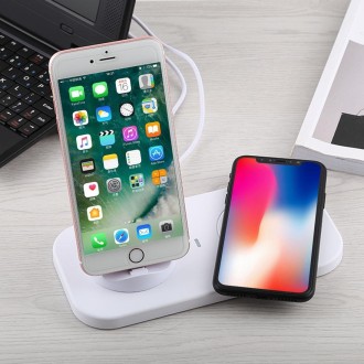 USB to 3 in 1 (8 Pin + Micro USB + USB-C / Type-C) Dock Charger Desktop Charging Data Sync Stand Station Holder with Qi Wireless