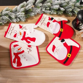 Christmas Decorations Insulation Gloves Insulation Placemat Microwave Glove Mat, Style:Placemat(Snowman)