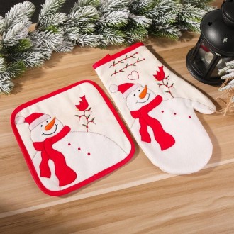 Christmas Decorations Insulation Gloves Insulation Placemat Microwave Glove Mat, Style:Placemat(Snowman)