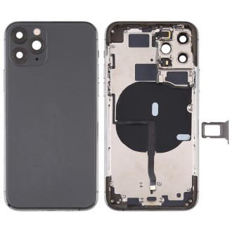 Battery Back Cover (with Side Keys & Card Tray & Power + Volume Flex Cable & Wireless Charging Module) for iPhone 11 Pro(Black)