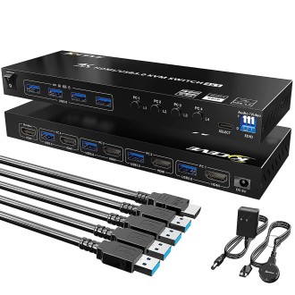 KVM401A 4 Ports USB 3.0 Shared Device HDMI KVM Switch HUB Shared Converter(Black)