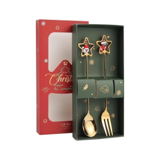 2pcs /Pack B304  Christmas Stirring Spoon Dessert Fork Christmas Eve Star Tableware Gift