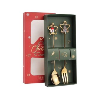 2pcs /Pack A304 Christmas Stirring Spoon Dessert Fork Christmas Eve Star Tableware Gift