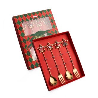 4pcs /Pack Christmas Stainless Steel Spoon And Fork Star Pendant Cutlery Gift Set, Specification: 304 Spoon Fork