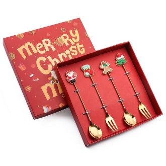 4pcs /Pack Christmas Gift Spoon Cartoon Fruit Fork Dessert Coffee Scoop, Style: B