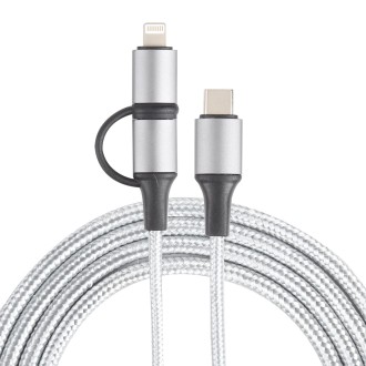 XF-45 2 in 1 3A USB-C / Type-C to USB-C / Type-C + 8 Pin Fast Charging Braided Data Cable, Cable Length: 1m (Silver)